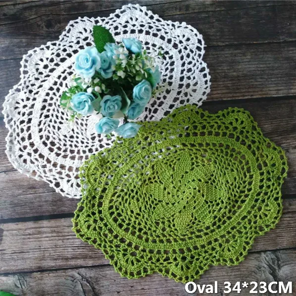 

Modern Oval Kitchen Table Mat Crochet Flowers Handmade Wine Glass Cosater Pad Wedding Napkins Cotton Lace Christmas Placemats
