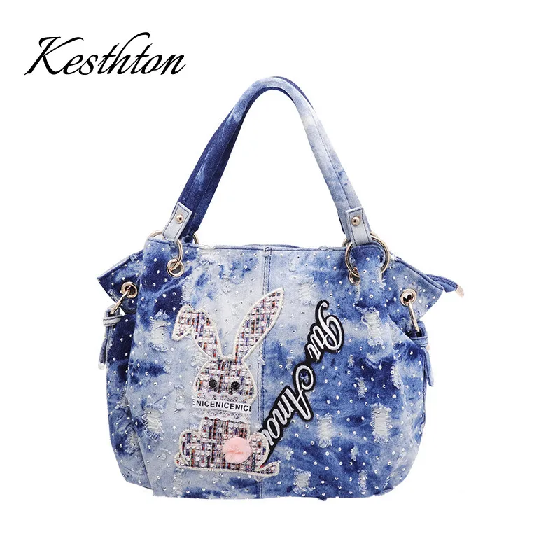 

Kesthton Brand Women Washed Denim Handbag Female Shoulder Crossbody Bag Design Hobos Top-handle Tote Bag Ladies Messenger Bags