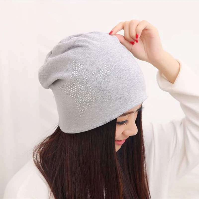 

500pcs/lot New Fashion New Knit Baggy Beanie Hat with Star Female Warm Winter Hats for Girls Women Beanies Bonnet Head Cap