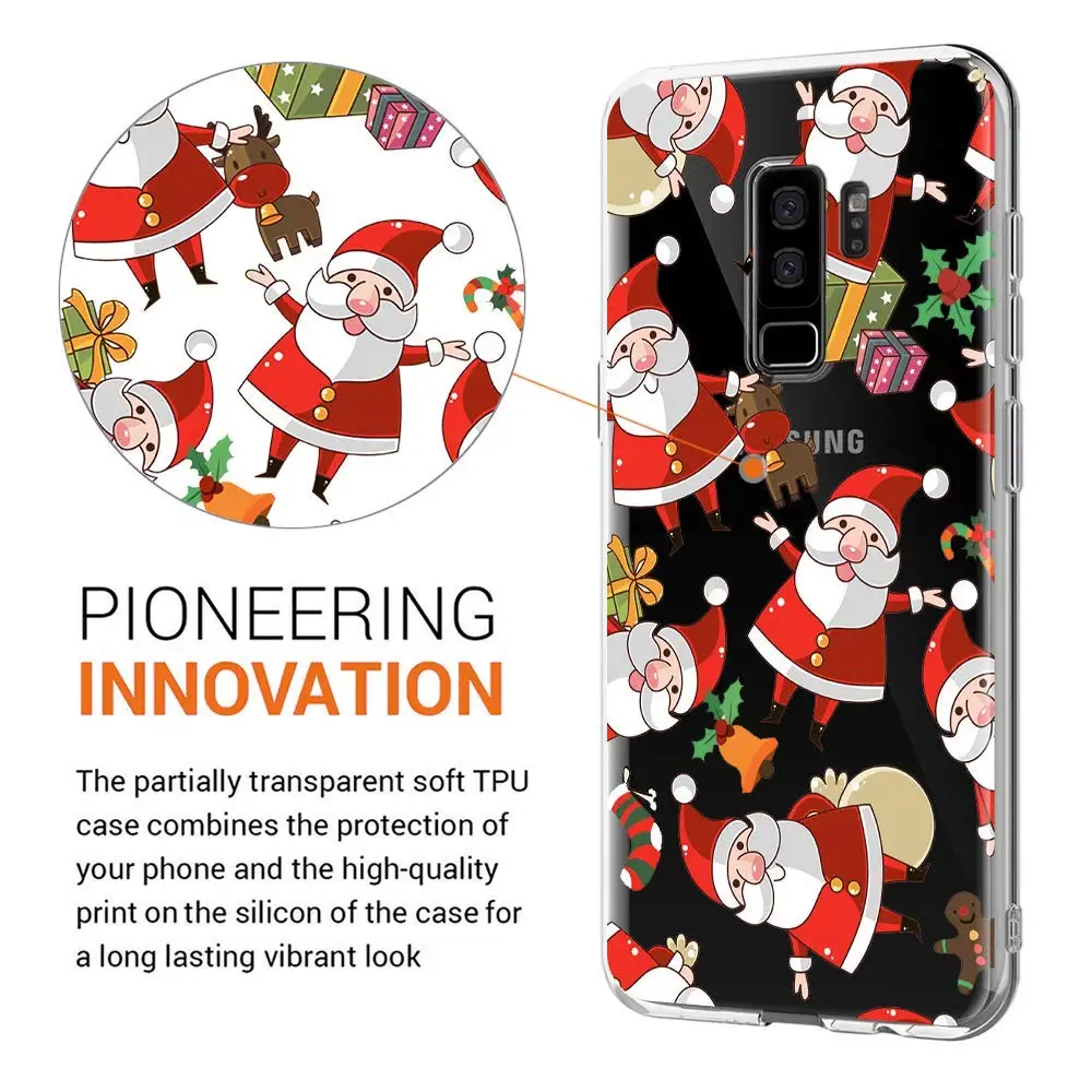 Santa Reindeer Christmas Patterned Clear Slim Soft Case Cover For Samsung S9 S8 S7 Edge Note 9 Note 8 S8 Plus TPU Phone Coque    (12)
