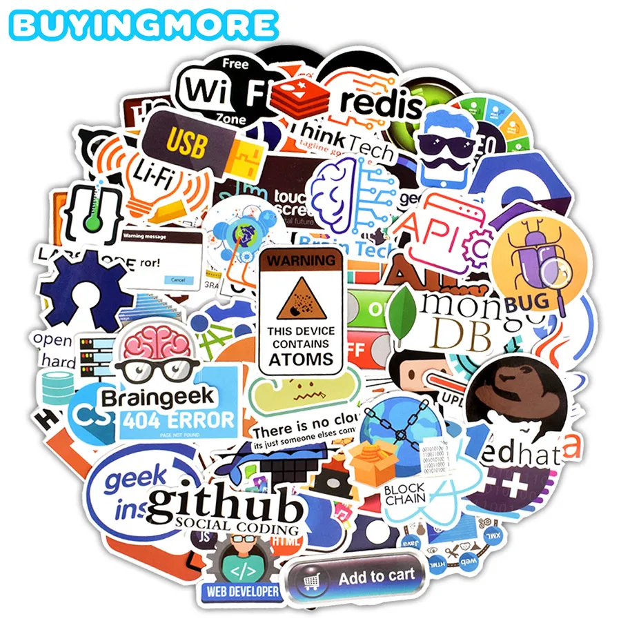 

100 PCS Programming Language Sticker Internet Html Logo Geek Hacker Developer Cool Waterproof Stickers to DIY Laptop Car Luggage
