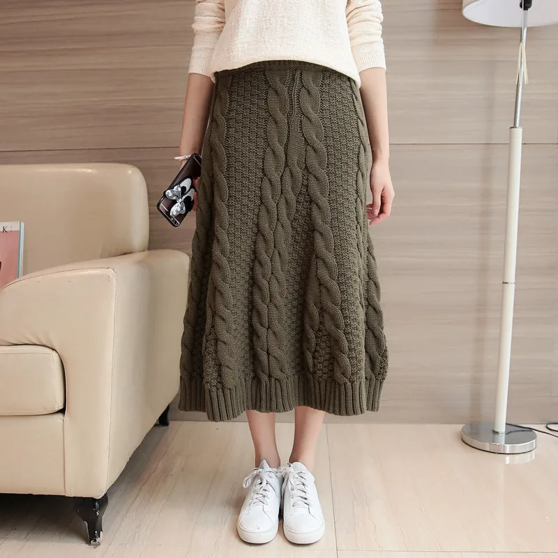 

Spring in the long section of Korean twist wool knitted skirt thickened Korean A-line a loose spring skirt
