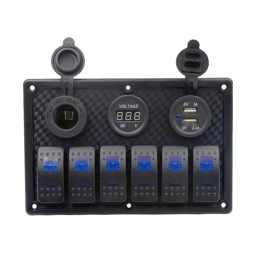 DHL 5 Set 6 Gang 12V 24V LED Rocker Switch Panel Circuit Breaker