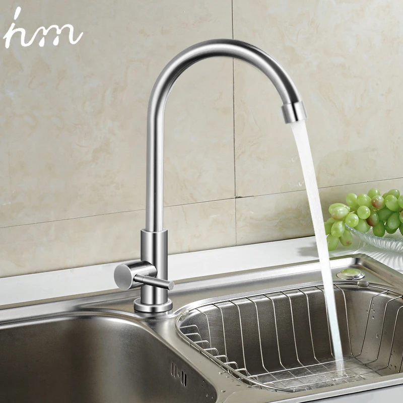 hm 304 Stainless Steel Kitchen Sink Faucet 360 Degree Rotation Single Handle Mixer Tap Brushed Finish Kitchen Faucets Cold Taps hm 304 Stainless Steel Kitchen Sink Faucet 360 Degree Rotation Single Handle Mixer Tap Brushed Finish Kitchen Faucets Cold Taps