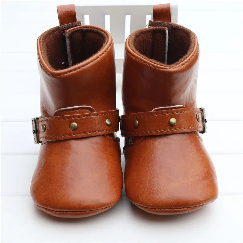 Коричневые классические ковбойские сапоги для малышей; зимние сапоги из искусственной кожи с пряжкой и мягкой подошвой для маленьких девочек; зимняя обувь для малышей; обувь для первых ходунков