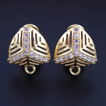 

Triangle Micro Paved Cubic Zircon Earrings Post Clip Back with Hanger Connectors Metal Findings DIY for African Bridal Weddings