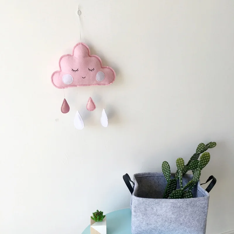 Felt raindrop cloud pendant Children's tent room home decoration Style 2 (powder cloud + white raindrops)