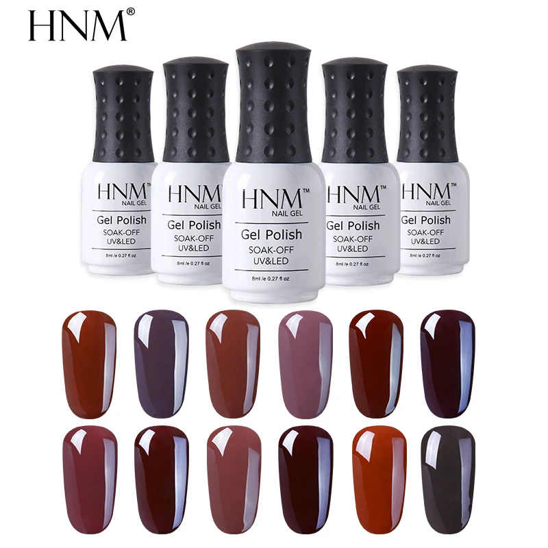 

HNM Coffee Brown Color Winter 8ML Stamping Gel Polish Primer Top Base Semi Permanent Hybrid Varnish Enamel Lucky Lacquer