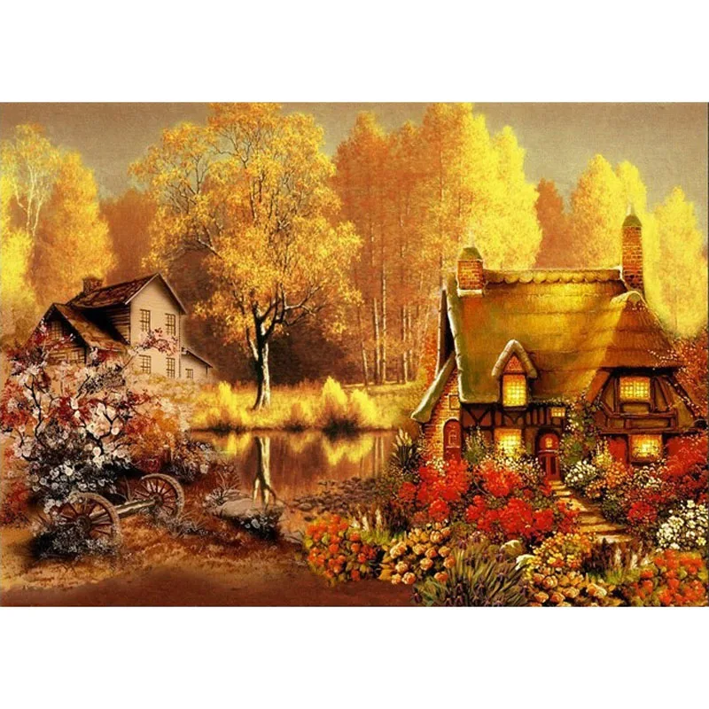 

5d diy diamond paintings cross stitch 40x30 embroidery Painting Rhinestone painting diamond rolled packing Golden Garden village