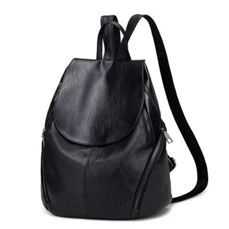  2019 Casual Women Backpack Female PU Leather Backpacks Black Bagpack Bags For College Students Girl - 32868537965