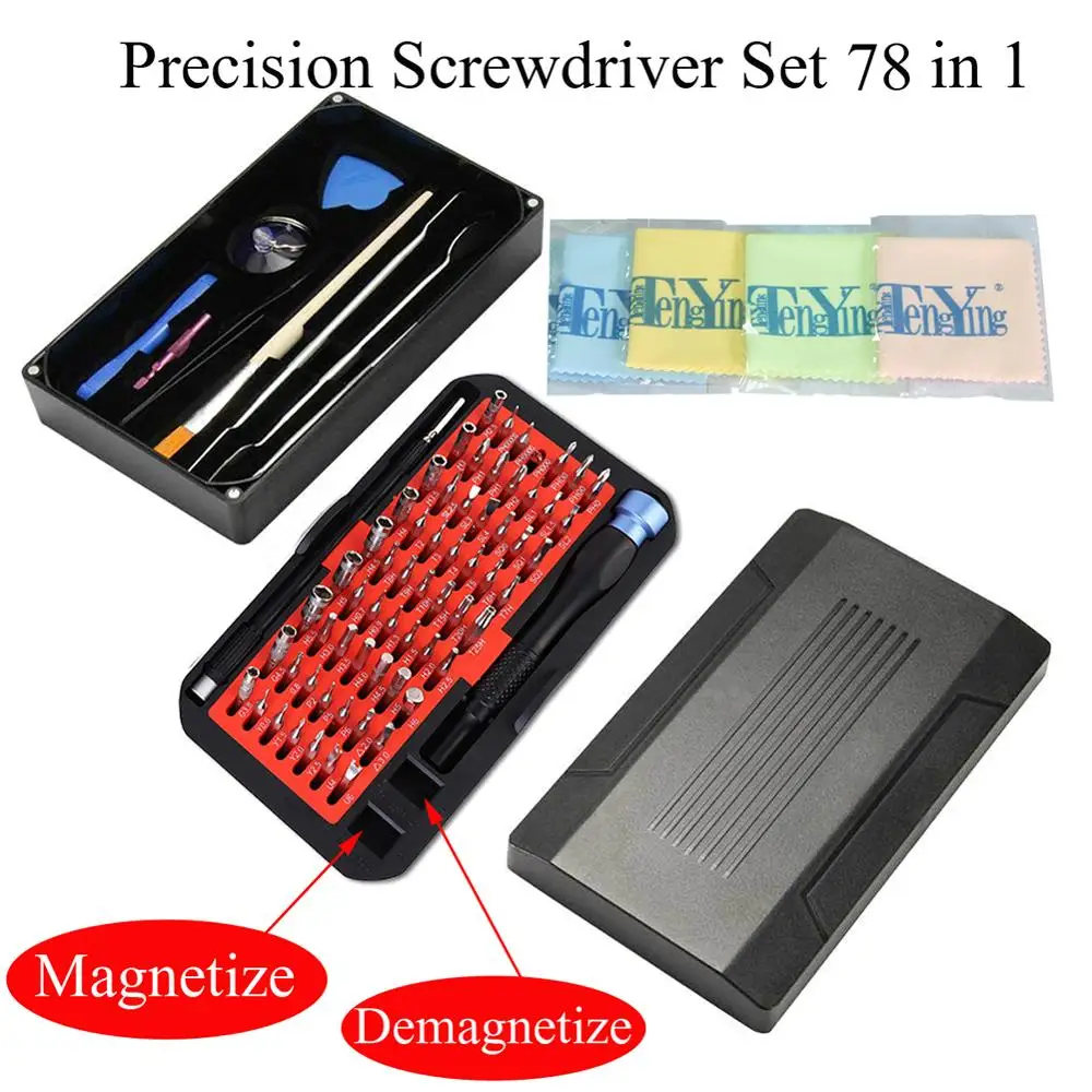 

78 in 1 Multifunctional S2 Steel Screwdriver Bits Electronics Repair Tool Kit Precision Screwdriver Set Demagnetize & Magnetize