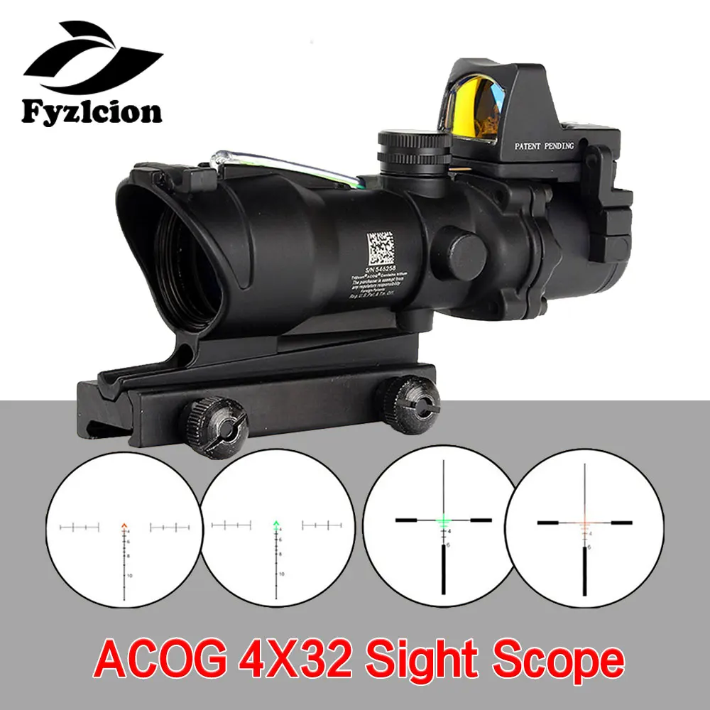 Buy Tactical Airsoft ACOG 4X32 Sight Scope Real Red