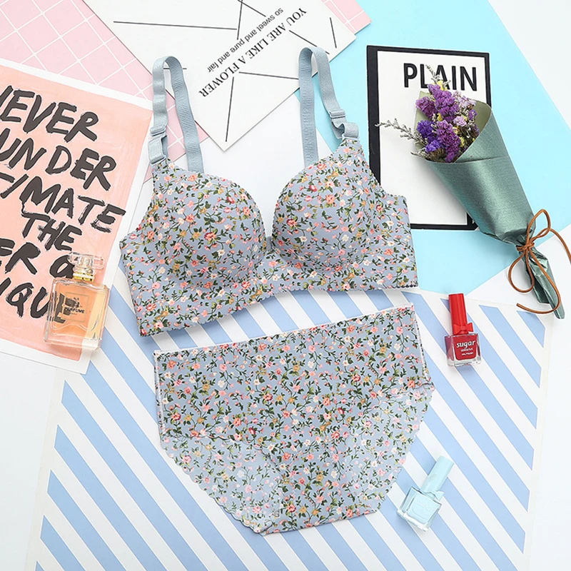 Bralette 3/4 чашка пуш-ап цветочный Повседневный бесшовный бюстгальтер нижнее белье набор женское нижнее белье без косточек нижнее Белье регулируемый бюстгальтер трусики