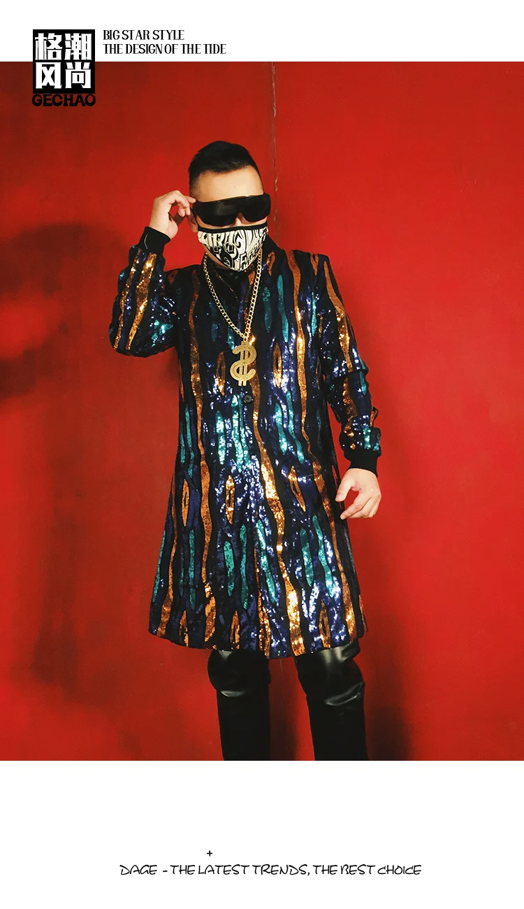 M-6XL! Модный мужской певец DJDS блесток костюмы длинное пальто ночной клуб GOGO бар парикмахерские сценические костюмы