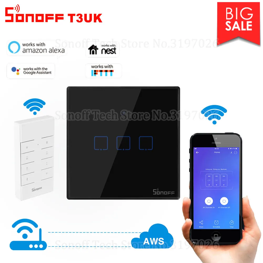 Itead Sonoff T3UK 1/2/3 433 МГц RF контролируемых умный дом, Wi-Fi, сенсорный настенный выключатель с RM433 поддержка Alexa Google Home IFTTT