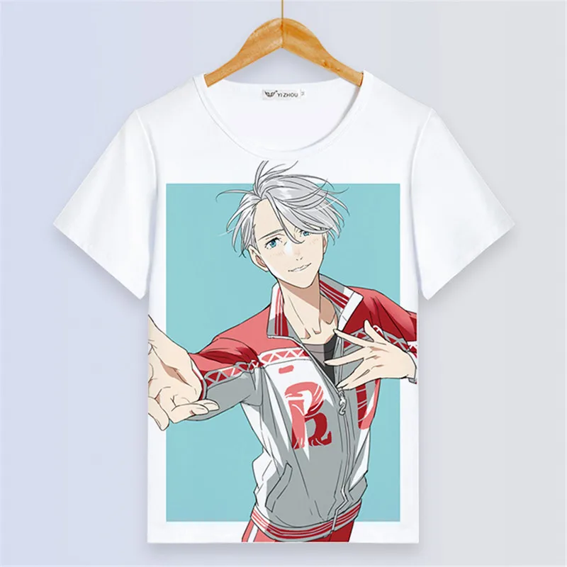 Аниме YURI on ICE Victor Nikiforov летняя футболка для влюбленных Kawaii Animals Женская