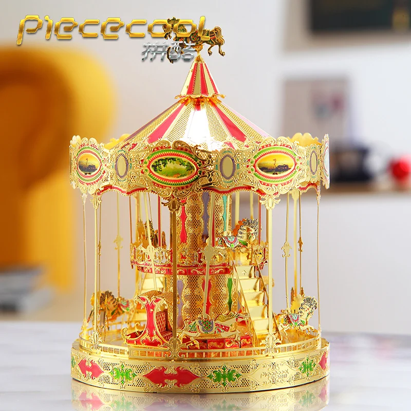 MMZ модель Piececool 3D металлические головоломки Merry Go круглая сборка металлическая модель комплект DIY 3D лазерная резка модель головоломки игрушки подарок для девочек