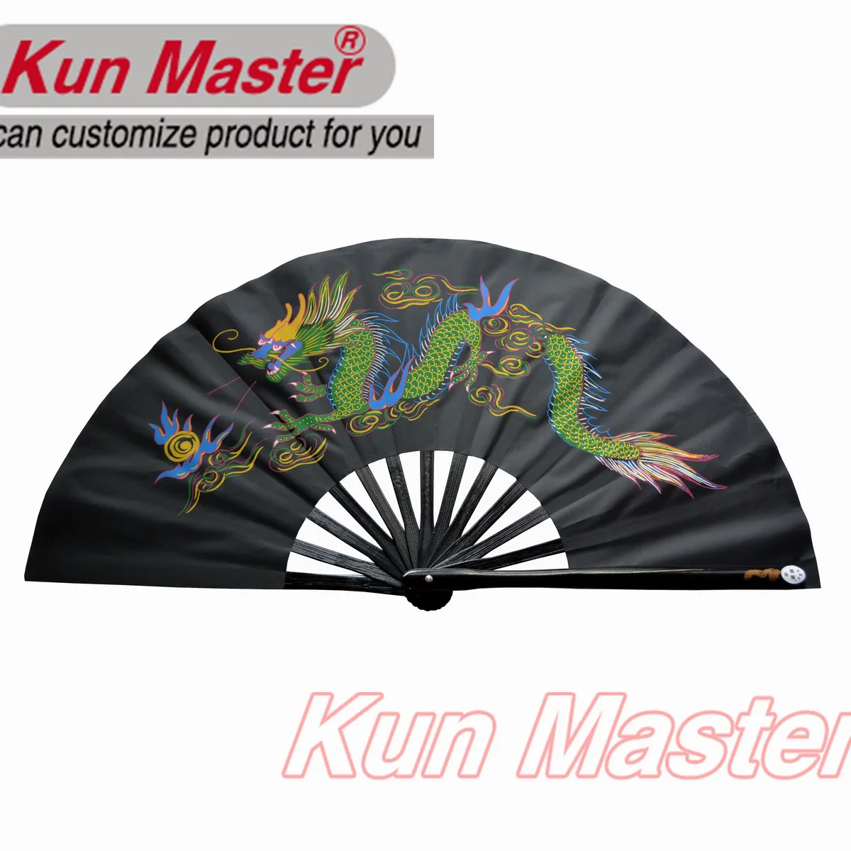 

Kun Master 34 cm Bamboo Chinese Kung Fu Tai Chi Fan With Dragon Design Black