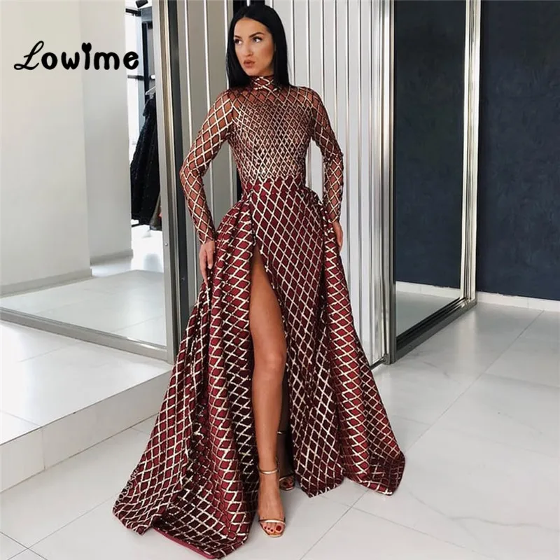 Пикантные вечерние платья Robe De Soiree 2018 новый пользовательский высокое Разделение сбоку одежда с длинным рукавом платье на выпускной