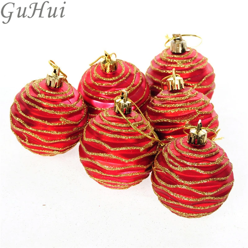 

6Pcs Christmas Tree Wreath Multicolor Plastic Shiny Diamond Christmas Balls Baubles Party Ornament Home Holiday Decor