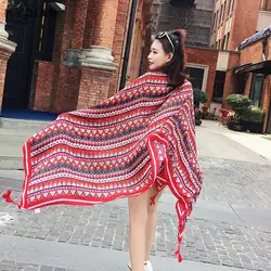 KYQIAO оригинальная головка Шарф 2019 женский зимний шарф женский Осень Испания Стиль хиппи этнический длинный красный геометрический принт