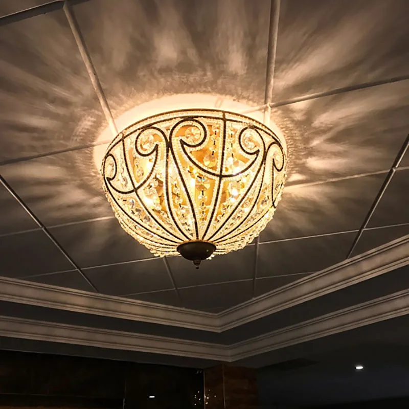 

Restaurant Round iron Ceiling Light for bedroom kitchen Rustic Crystal Ceiling Lamp For Living Room porch lighting Lampara Techo