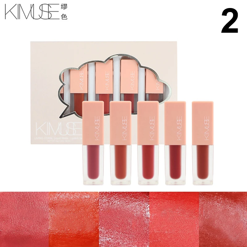 2 Best 5pcs Liquid Lipsticks Set Moisturizing Matte Long Lasting No Sticking Cup for Ladies QQ99 - Цвет: 2