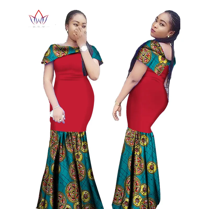 Лето 2019 Африка женское платье рыбий хвост Печатный воск длинное платье плюс размер платье Базен Риш для леди WY994
