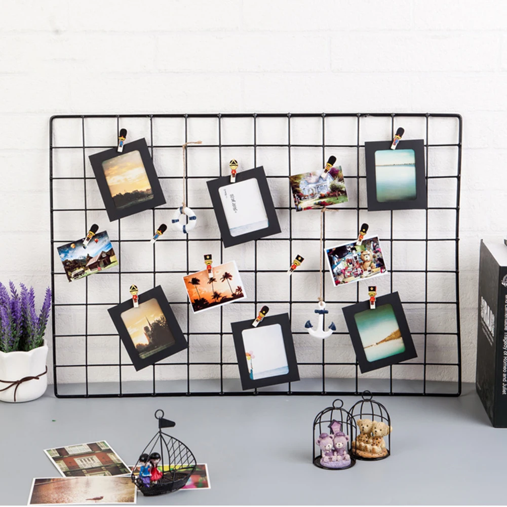 DIY Grid Photo Wall Multifunction Wall Mounted Living Room Iron Multi-frame Photos Storage Rack Home DIY Decoration