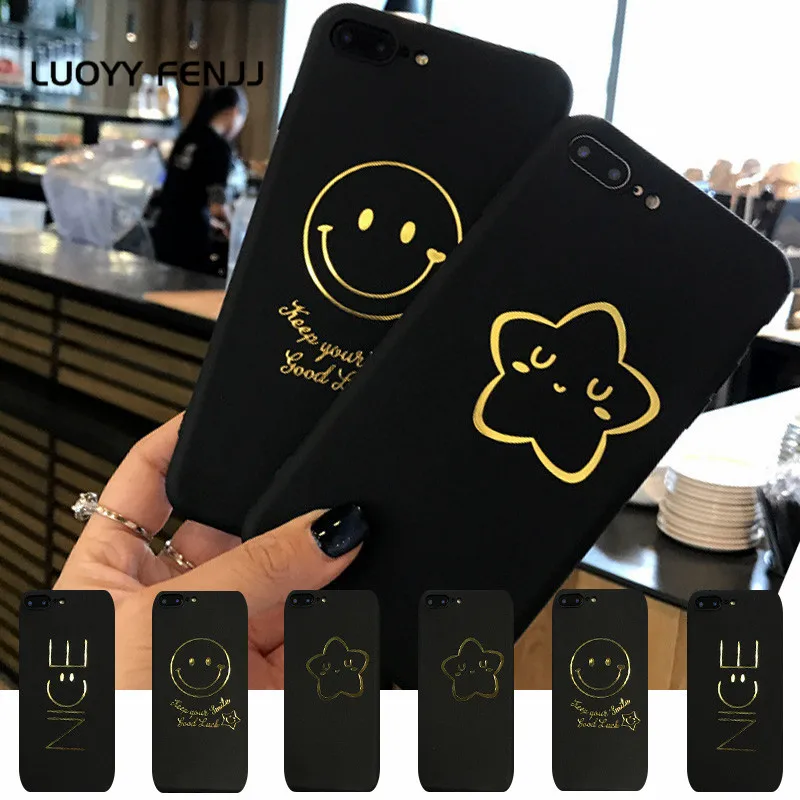 

LUOYY FENJJ Simple Matte Star Case For iPhone 6 6s Plus Back Cover Soft Silicone TPU Smile Case For iPhone 7 8 Plus X 10 Coque