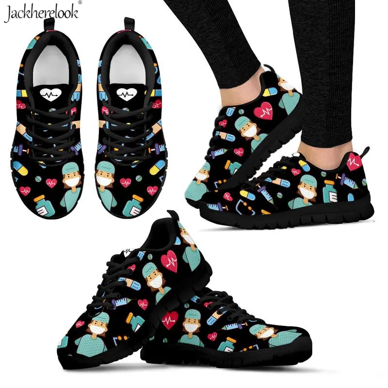 Jackherelook/женская летняя обувь на плоской подошве с принтом доктора/медсестры; дышащие повседневные женские кроссовки на шнуровке; обувь из сетчатого материала для кормления