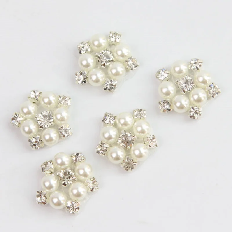 5 Pieces\lot Flower Pearl Rhinestones Applique Mesh Hot fix Sewing
