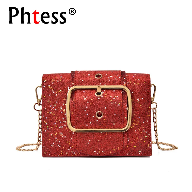 

2018 Women Sequins Messenger Mini Clutch Bags For Girls Summer Female Leather Shoulder Bag Flap Crossbody Chains Bag Small Sac