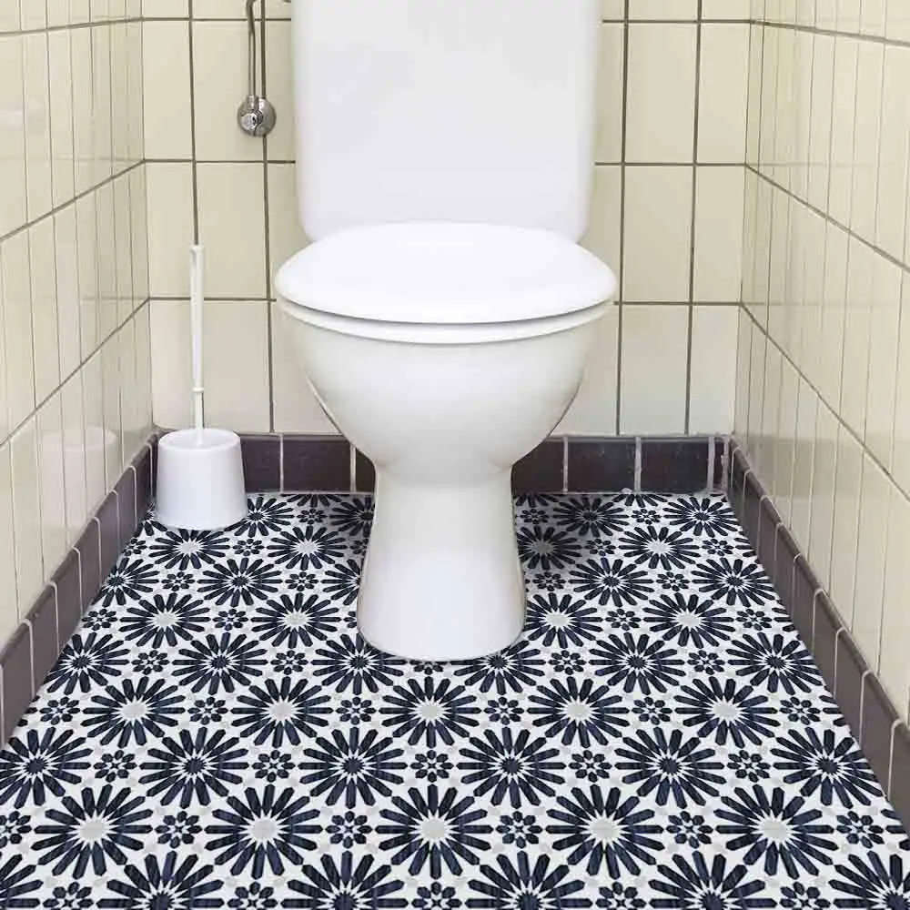 Современный геометрический черный цветок самоклеющиеся обои пол стикеры ПВХ водонепроницаемый контакт бумага ванная кухня домашний декор - Цвет: EWF012