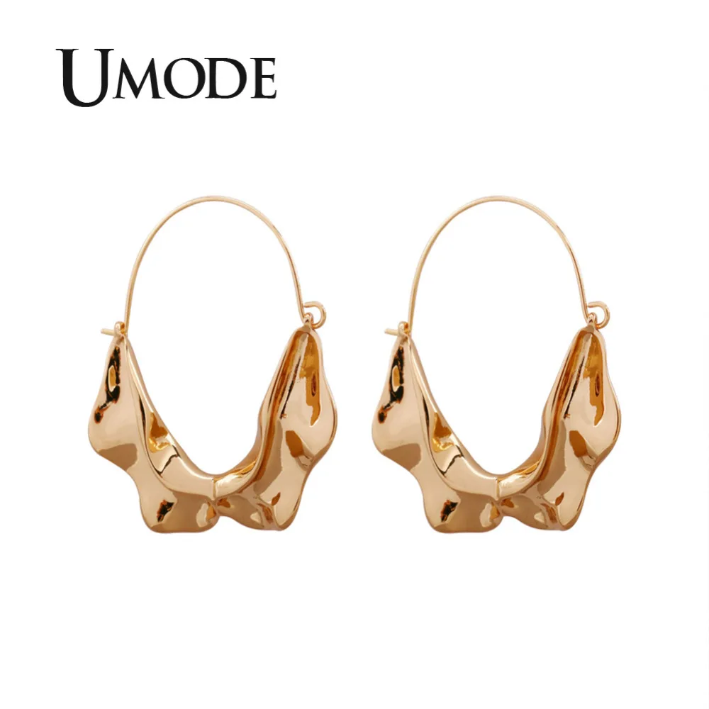 

UMODE 2018 New Fashion Gold Color Hoop Earring for Women Unique Melted Design Earring Irregular Distorted Jewelry Bijoux AUE0434