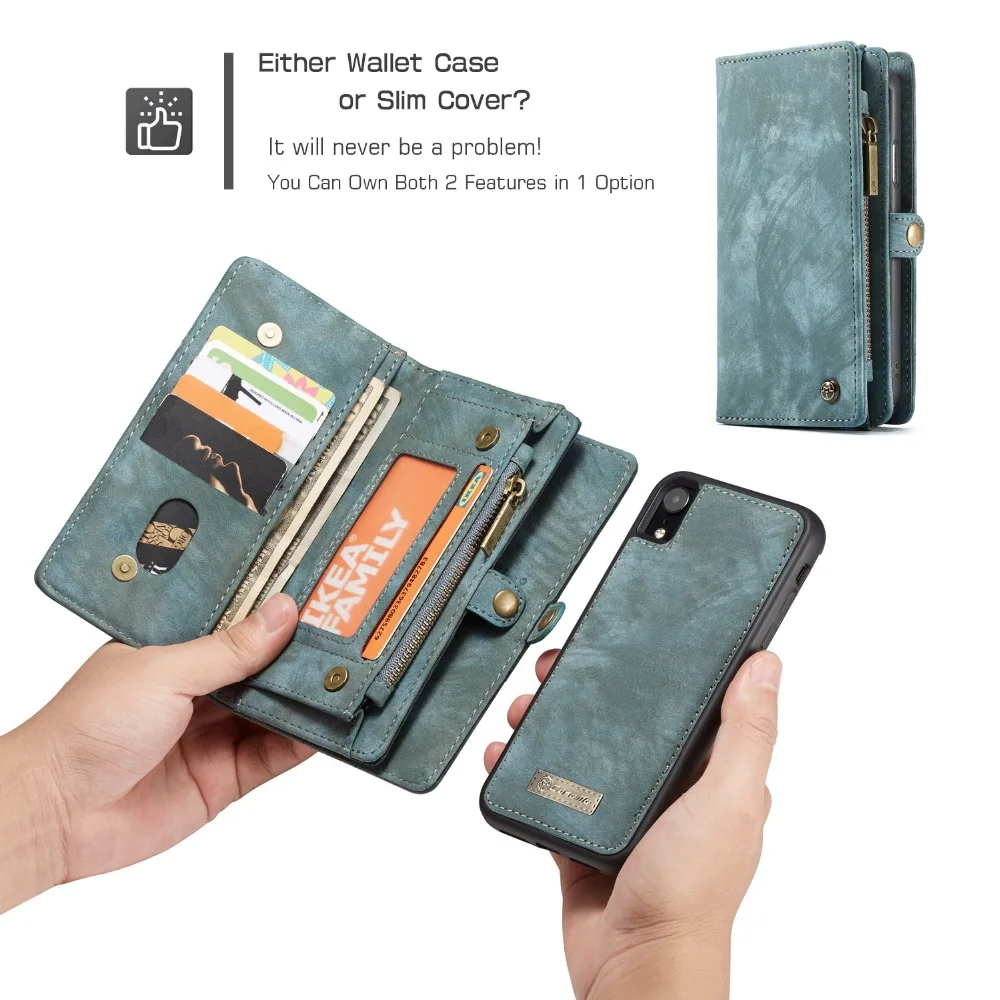 CaseMe Роскошный Ретро Кожаный многофункциональный кошелек чехол для iPhone X XR XS XSMAX Магнитная Съемная Сумочка Кошелек