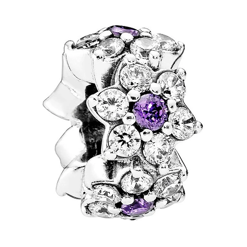 

Authentic 925 Sterling Silver Bead Charm Forget-me-not Flower With Crystal Spacer Beads Fit Pandora Bracelet DIY Jewelry