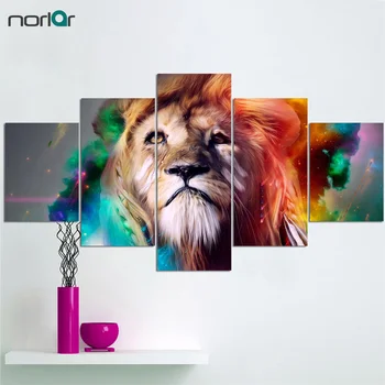 

5 Pieces frameless Canvas Printing Animal Pictures High Quality Great Art Colorful Lion Pictures Modern Home Decor