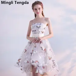 Mingli Tengda без бретелек Винтаж невесты платья короткие кружевные цветы элегантный невесты платье с открытыми плечами сексуальное платье 2018