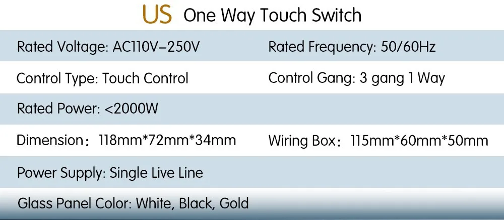 США/AU стандартный 3 банды 1 способ Кристалл Стекло переключатель панель Touch сенсор настенный выключатель, выключатель для света