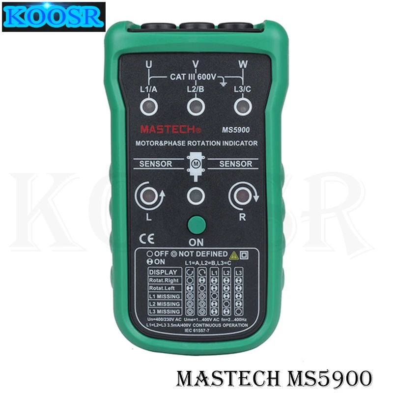 

Mastech MS5900 3 Motor Meter Sequence Tester Digital Tecrep Non-contact Rotary Field Indicator LCD Handheld Portable Multimetro