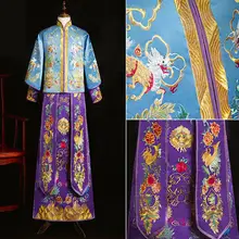 Traje de boda Oriental para hombres, traje de boda con bordado de dragón Qipao, vestido largo estilo Cheongsam con cuello mandarín