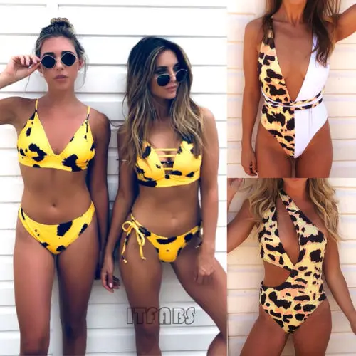

New Brazilian Leopard Bikini Set Sexy Women Push-up Padded Bra Halter Swimwear Swimsuit Traingle Beachwear Bathing Suit
