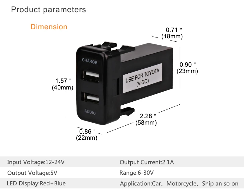 For TOYOTA Hilux VIGO USB Interface Dashboard USB Port 5V 2.1A Car Charger and USB Audio Input Socket Car Entertainment Socket