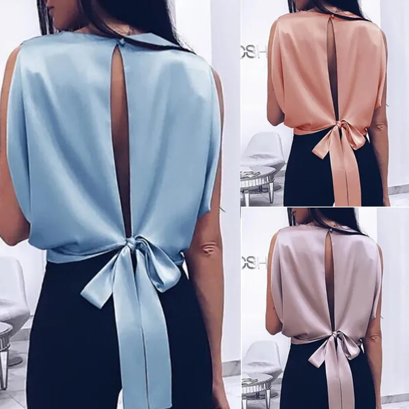 

Women Blouse 2019 Spring Summer Sexy Tops Bowknot Shirts Casual Loose Plus Size Blusas