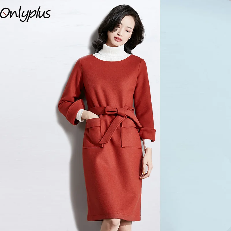 Onlyplus зимние женские шерстяные платья с длинным рукавом Свободные Повседневное