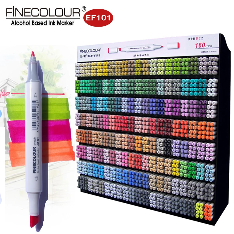 

Finecolour 160 Dual Art Marker Drawing Comic Manga Graffiti Pens EF101 Set Double Line Alcohol Based Sketch Markers for Render