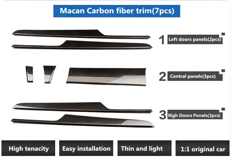 Накладки из углеродного волокна 7 шт./компл. для Porsche Macan Boxter для леворульных автомобилей только 3 М лента легкой установки