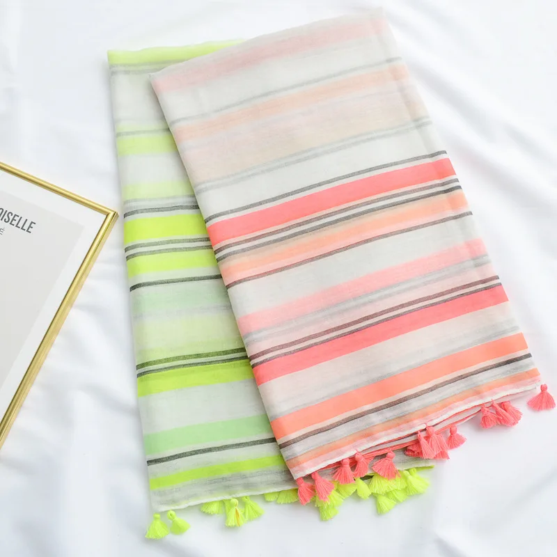 

women hijab scarf female autumn spring fashion long fluorescence striped scarf Wrap Pashminas Sjaal Muslim Hijab Snood