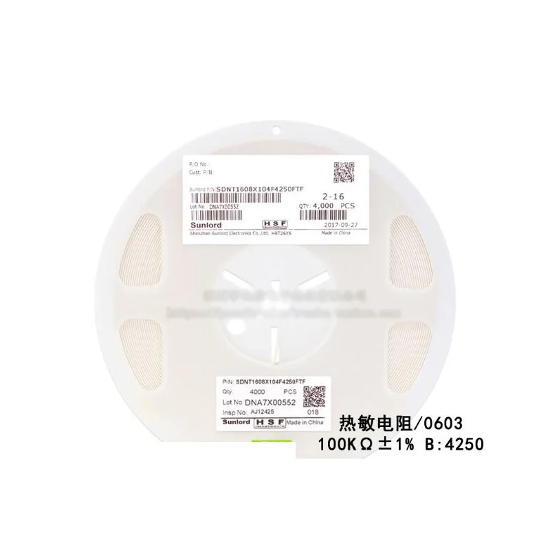 100 шт./лот 0603 SMD терморезистор 100KΩ ± 1% B: 4250 SDNT1608X104F4250FTF термистор